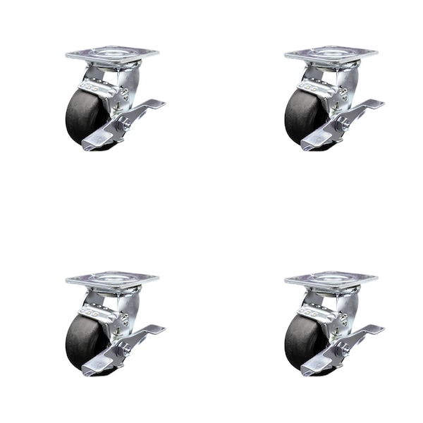 4 Inch Glass Filled Nylon Swivel Caster Set with Ball Bearings and Brakes SCC